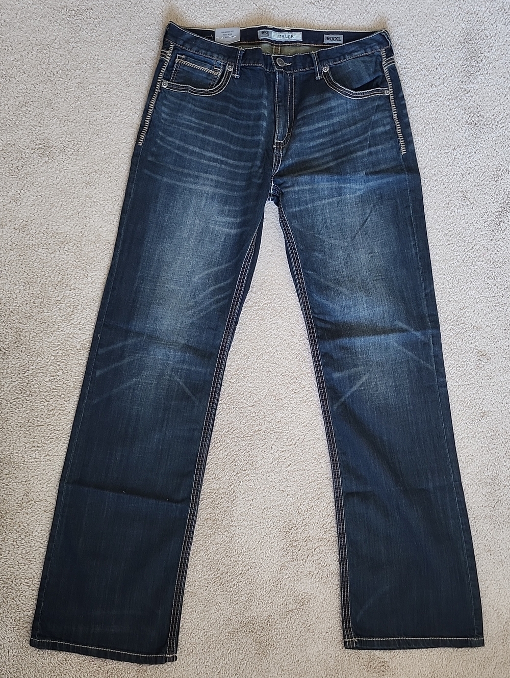 BKE Tyler Straight Leg Jeans Dark Wash Thick Stitch 36XXL Y2K Distressed